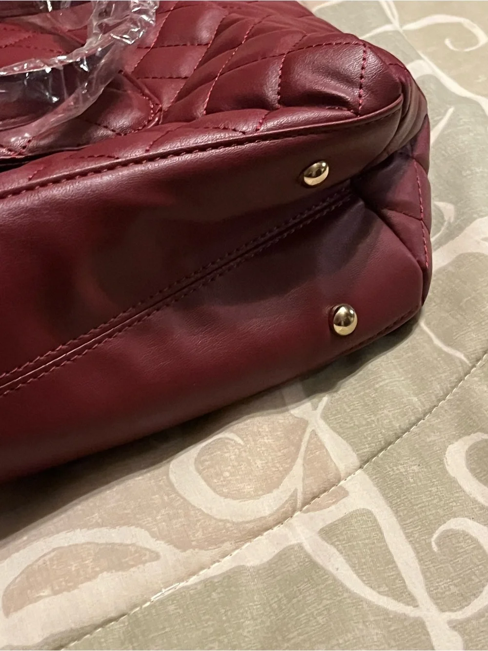 Quilted Burgundy Women’s Tote with Gold Chain Straps